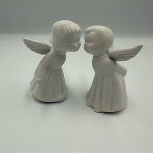 Vintage Giftco Kissing Angel Figurines Set White Matte Cherub Decor Collectible